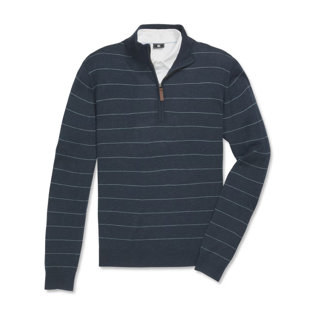 NEW FOOTJOY drirelease WOOL HEATHER STRIPE PULLOVER SWEATER, NAVY/BLUE, LARGE