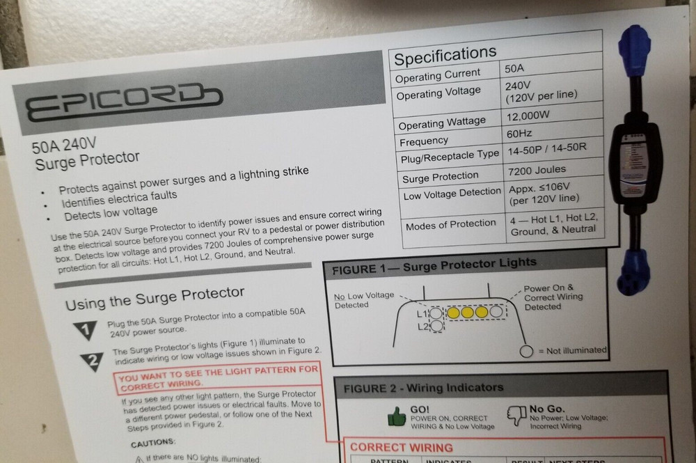 Epicord 50A 240V Voltage Surge Protector