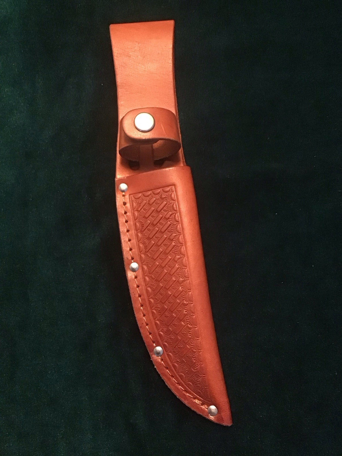 WESTERN TYPE LEATHER BASKETWEAVE EMBOSSED FIXED BLADE KNIFE SHEATH 5 1/4" BLADE