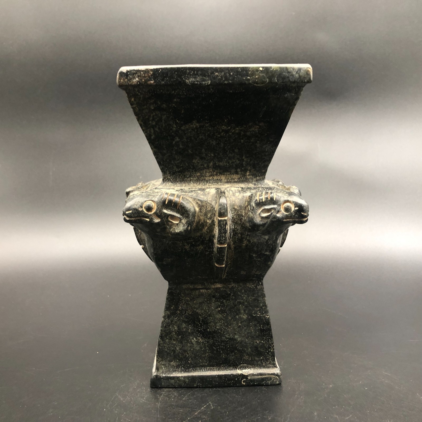 Old HongShan Culture Meteorite Jade Hand-Carved Sheep Head Vessel