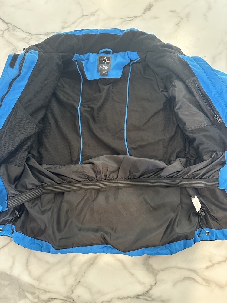 Pulse Ski Jacket Medium Blue Black Insulated Full Zip Pockets 100% Polyester