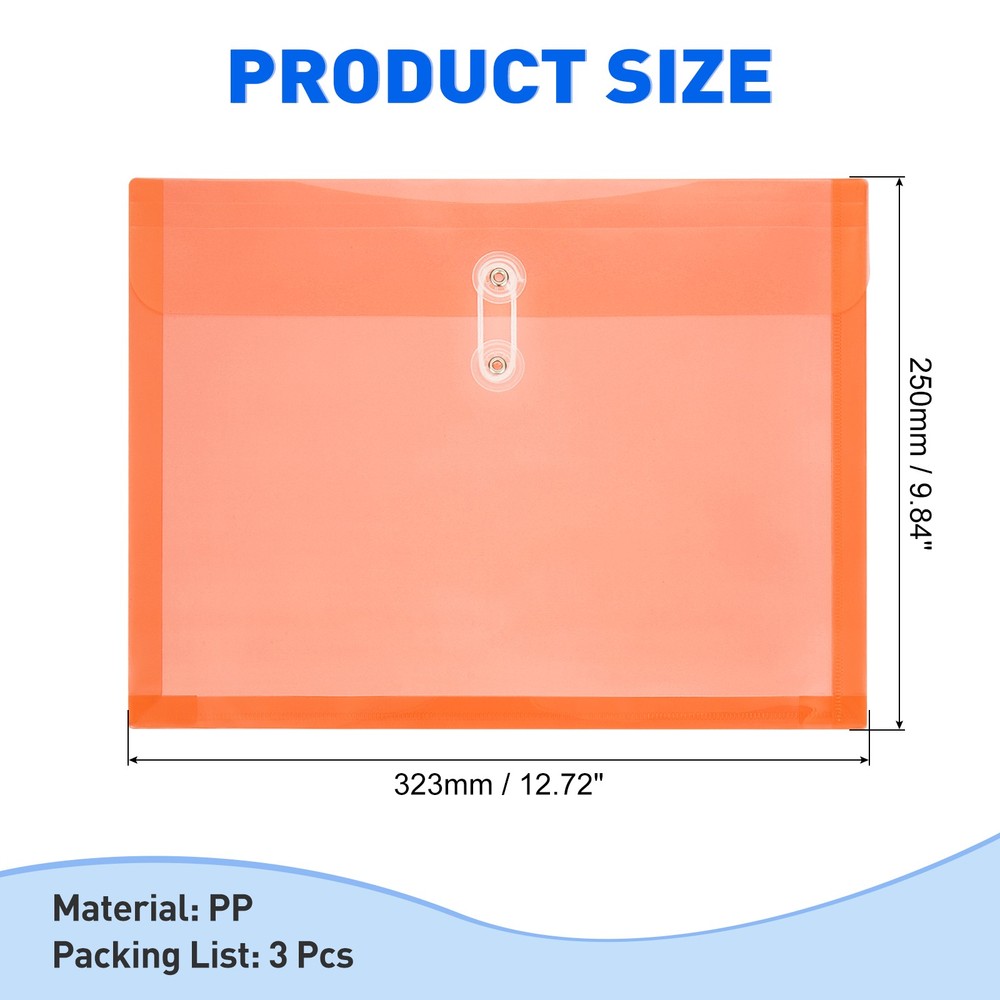 3-Pack Clear Plastic Poly Document Envelopes in Orange