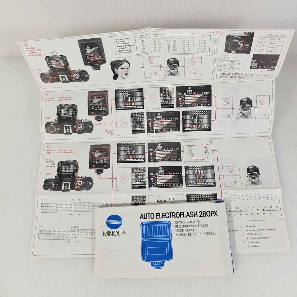 Minolta Auto Electroflash 280PX Flash Instruction Manual & Fold Out Insert