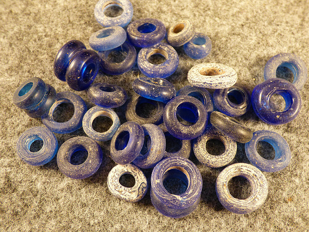 (10) Huron Indian Dutch Trade Beads Cobalt Blue Fur Trade Era 1700's