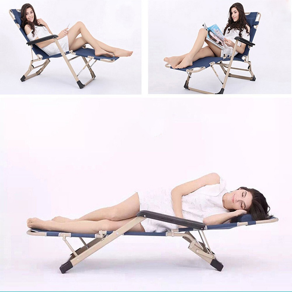 200kg (441lbs) Portable Single Folding Bed Deck Chair Adjustable Multi-function