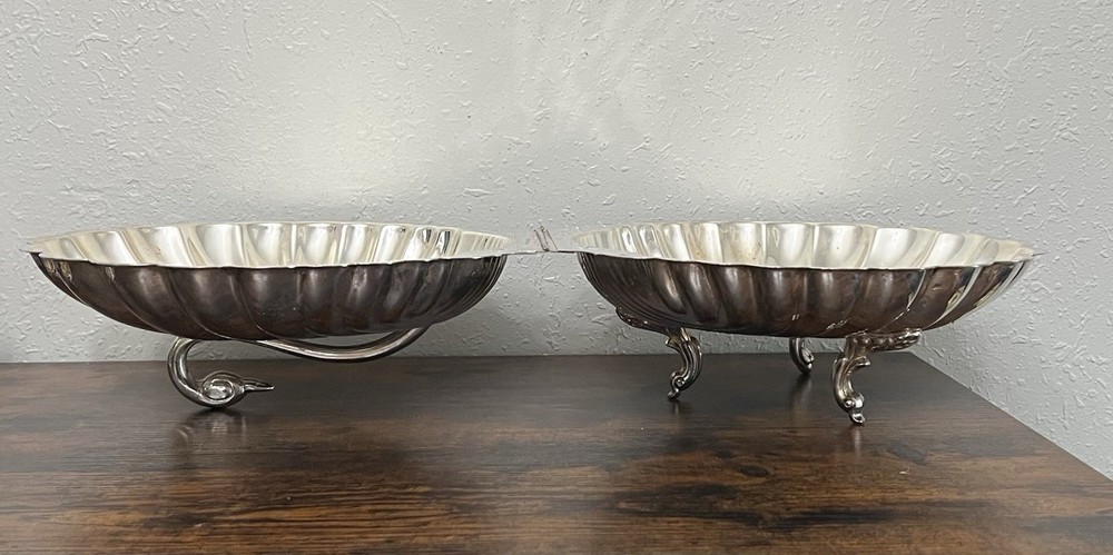 Leonard Silverplate Clam Shell Swan Handle Silver Plated Double Server Warmer