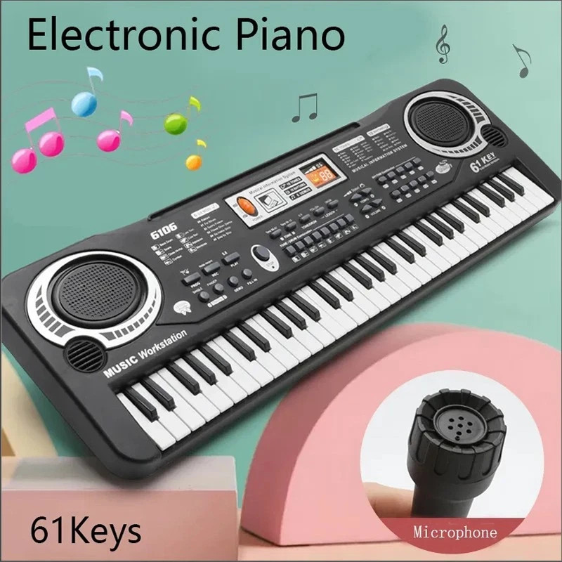61 Key Electric Digital Piano Keyboard 200 Tones w/ Microphone Gift for Beginner