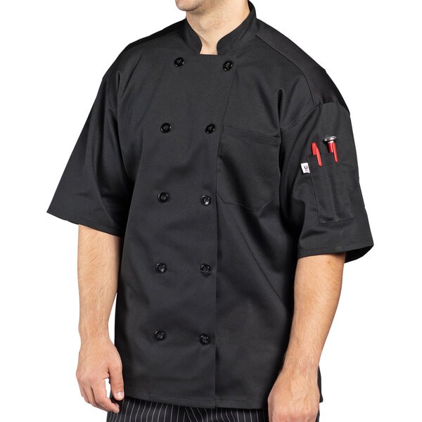 Uncommon Threads Chef Coat Montego Pro Vent Black Short Sleeve Medium