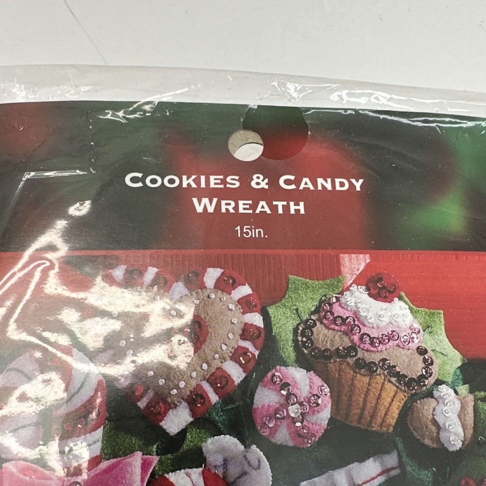 Bucilla Candy & Gingerbread Cookie Wreath Kit New Sealed Felt And Sequin