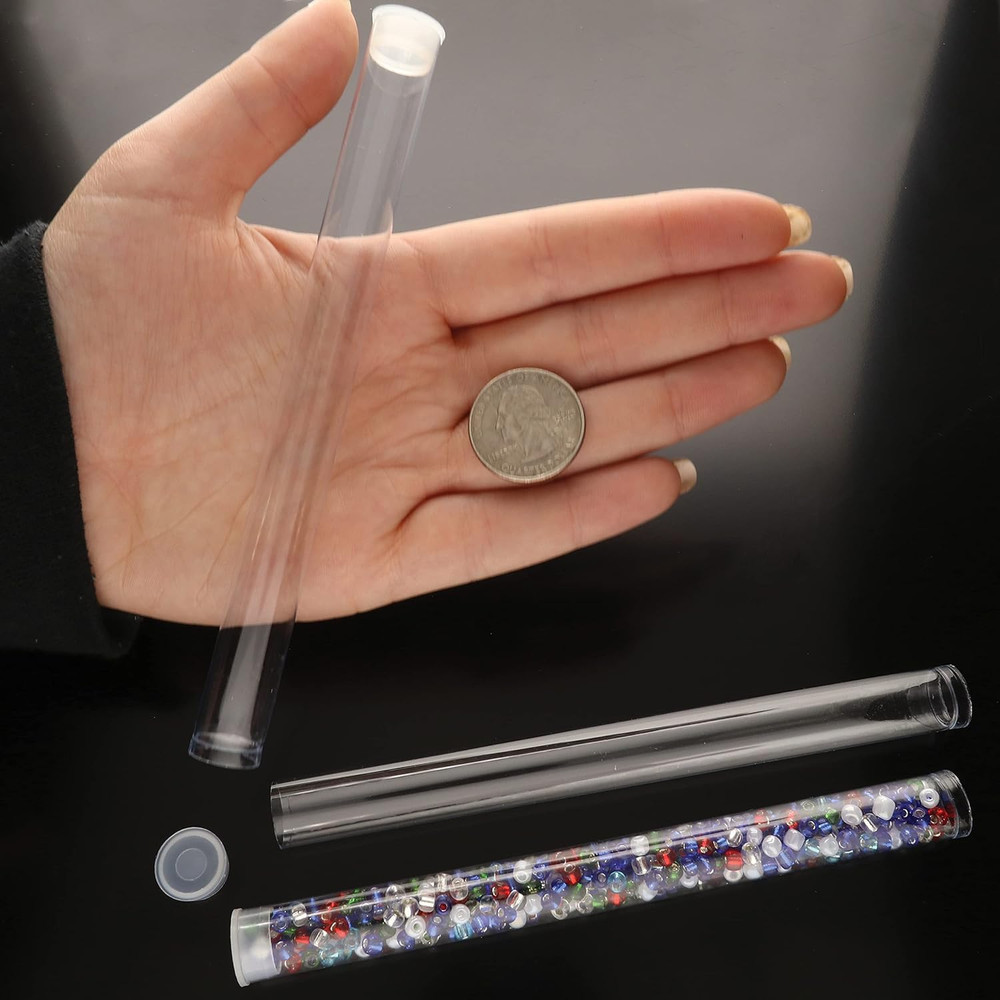 Clear Plastic Storage Tubes 6In Round Flat Cap Containers For Beads 20-Pack