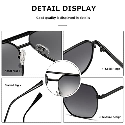 Polarized Sunglasses Womens Men Retro Oversized Square Black Gradient Grey