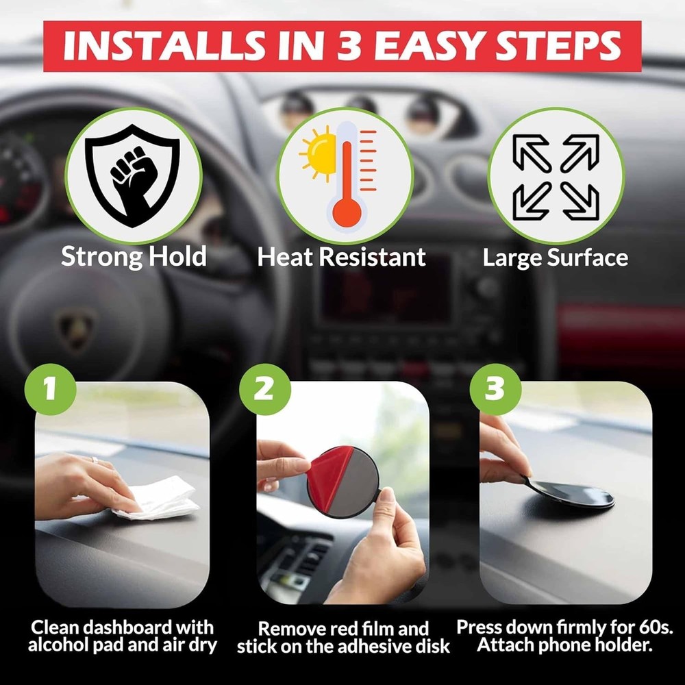 Dashboard Pad Mounting Disk for Suction Cup - 3M Phone Car Mount Adhesive Replac