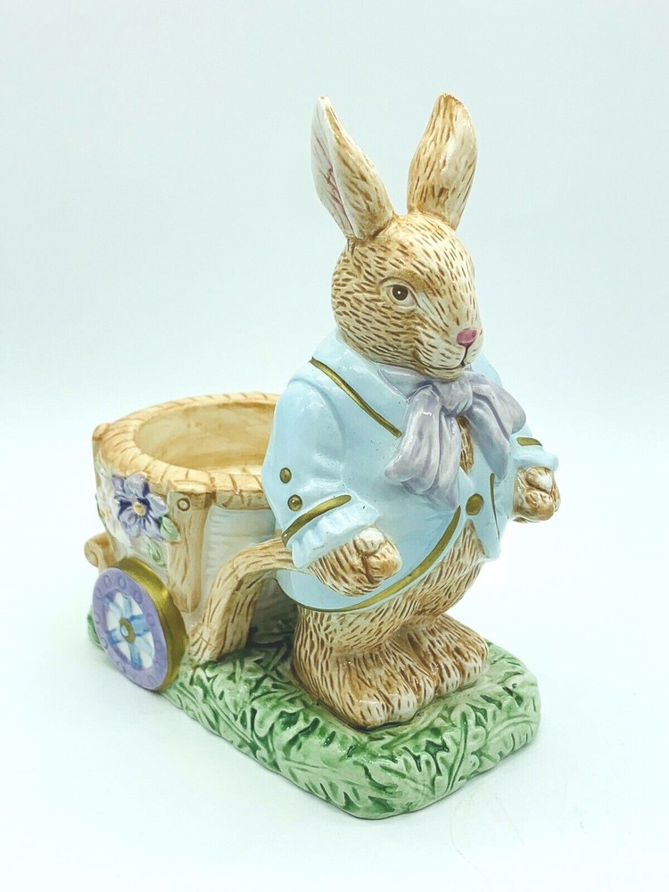 VTG Pair Avon Springtime Collection Easter Bunny Rabbit Ceramic Egg Holders