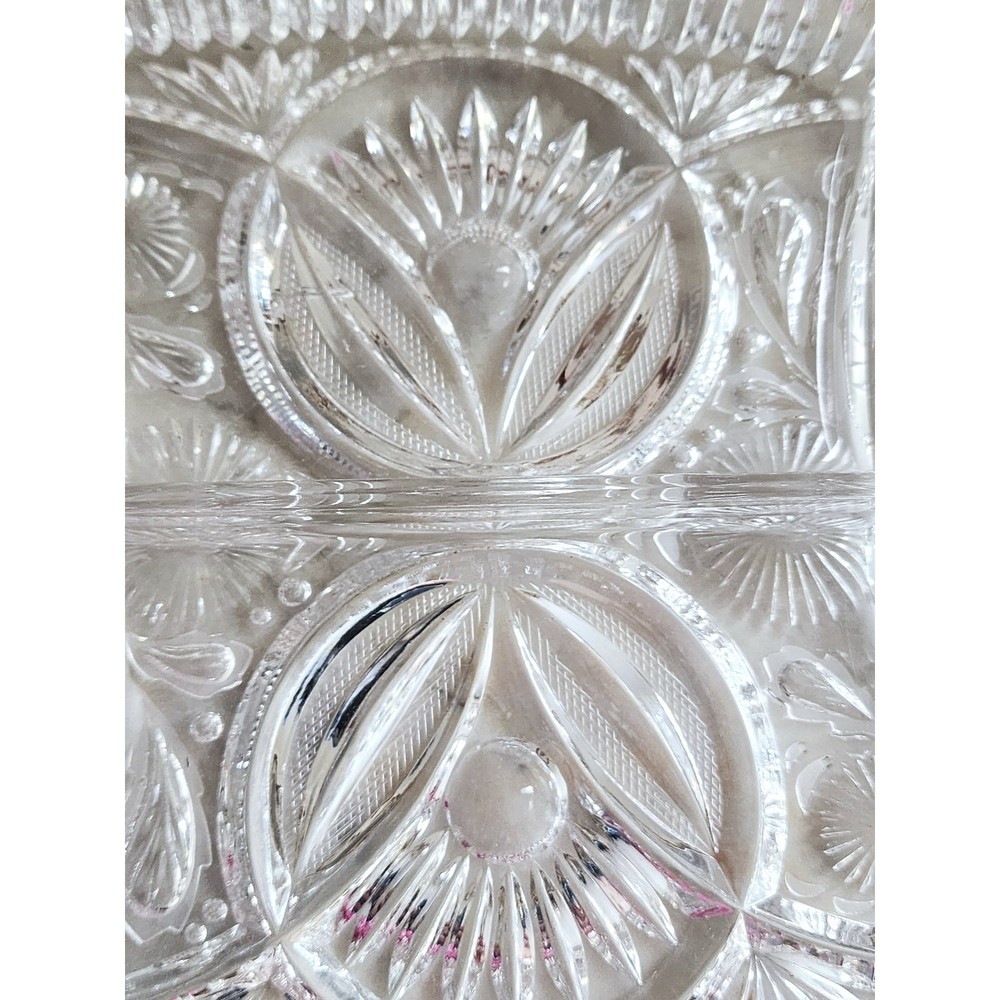 Cut Crystal Divided Serving Tray, Floral Design