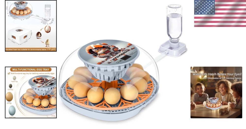 Smart 12 Egg Incubator with Automatic Turner for Poultry - Precise Temp Control