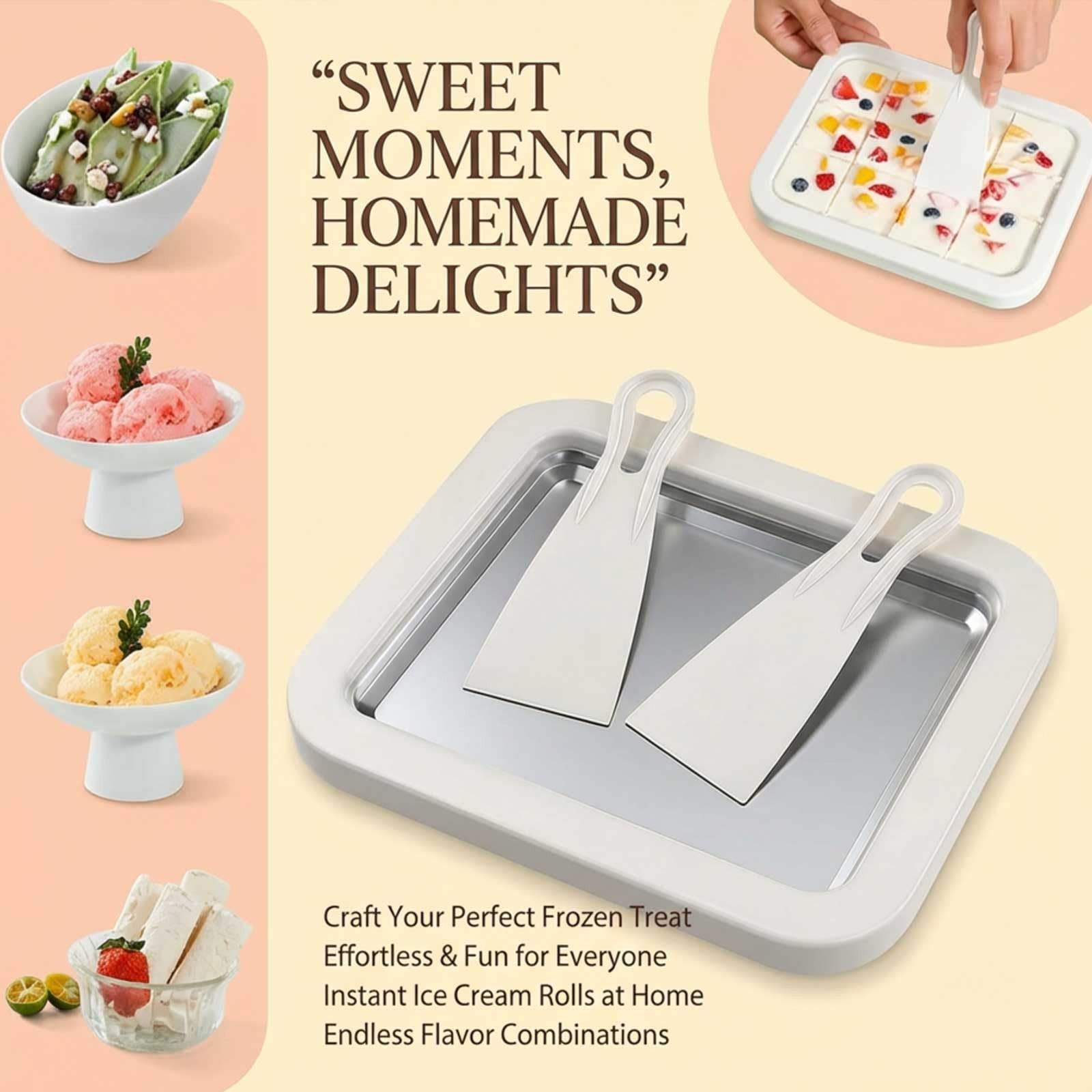 Rolled Ice Cream Maker Kit, DIY Roll Tray with 2 normal, White