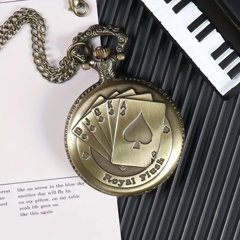 Stylish Poker Design Pocket Watch, Gift