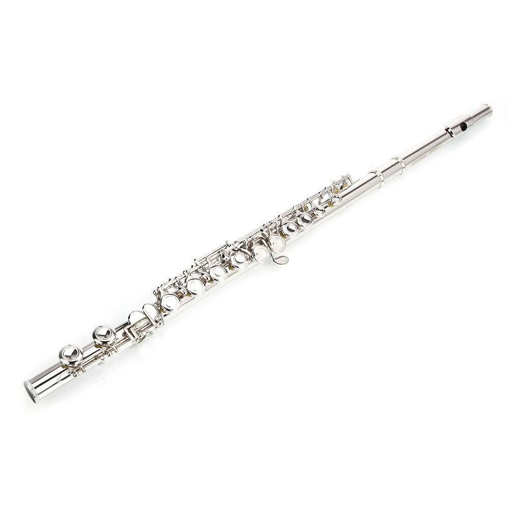 Ktaxon Professional Nickel Plated C Closed 16 Hole Concert Band Flute with E Key