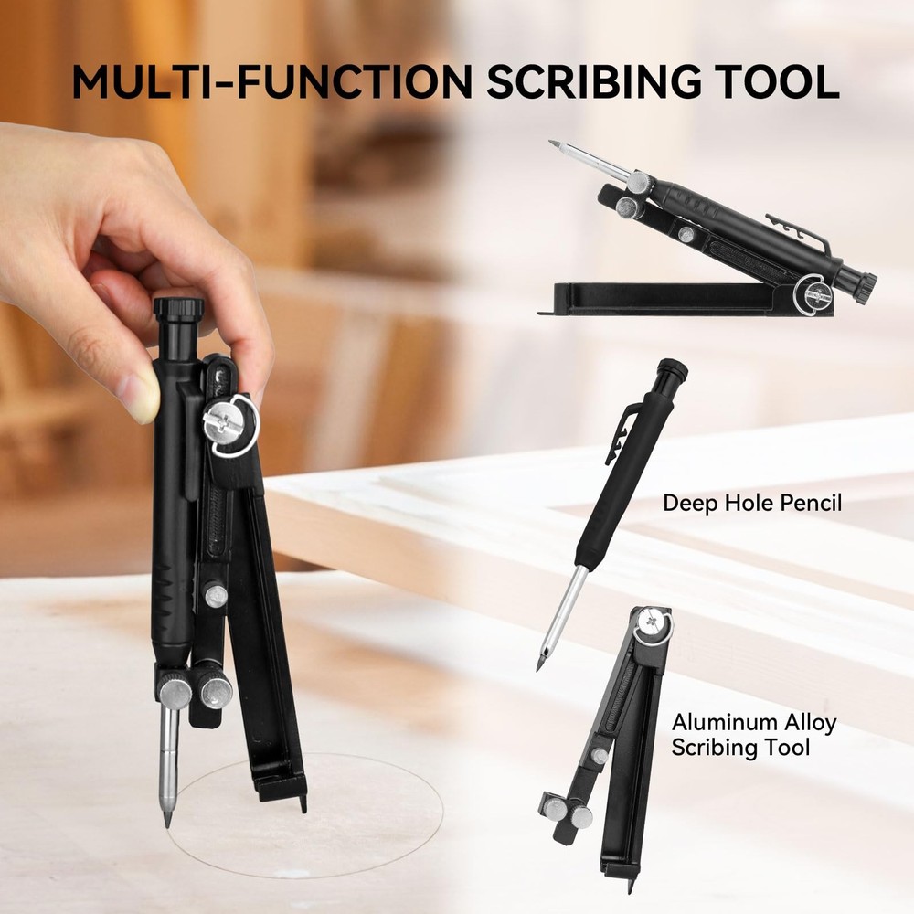 Multi-function Scribing Tool, Aluminum Alloy, Deep Hole Pencil, Woodworking