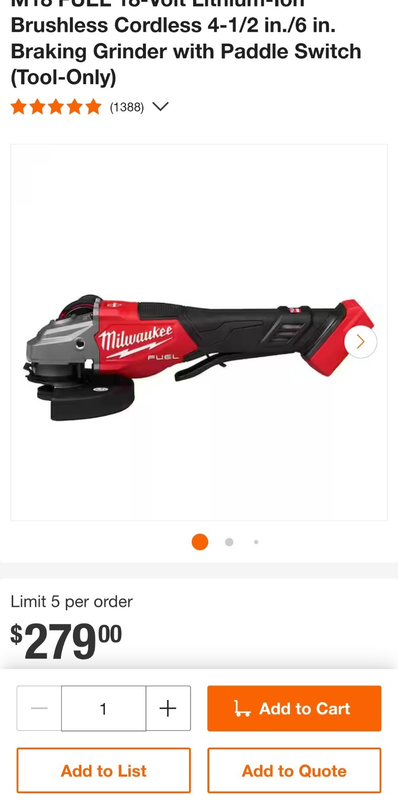 Milwaukee M18 Fuel 4-1/2 Inch-6 Inch Braking Grinder, Slide Switch (Bare Tool)