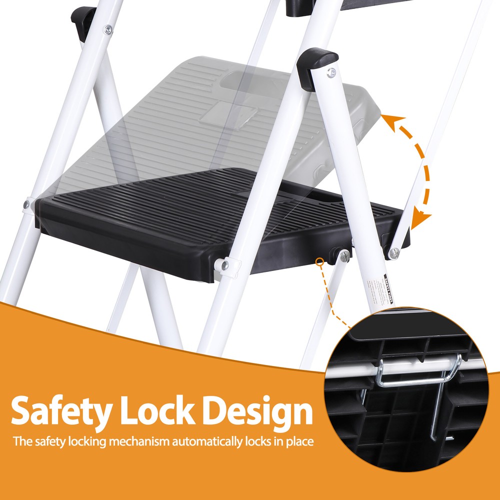 Step Ladder 3 Step Ladder with Tool Platform Folding Step Stool Multi-Purpose