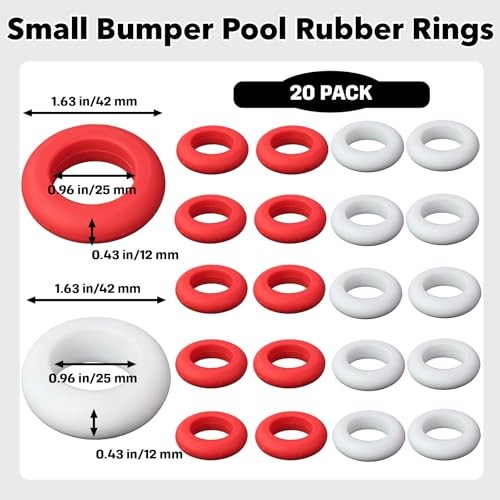 20-Pack Small Bumper Pool Rubber Rings,10 Red and 10 White,Bumper Pool Table