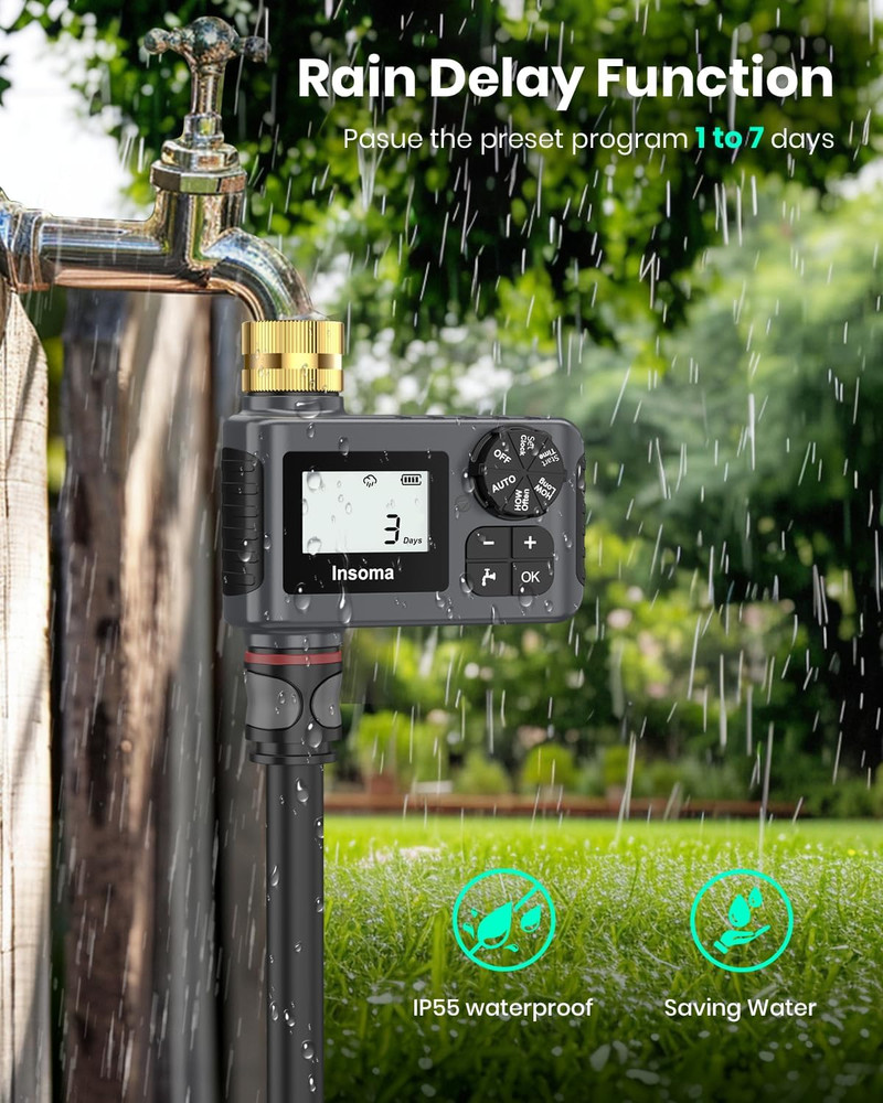 Sprinkler Timer with Brass Inlet and Outlet, Programmable Water Timer for Outdoo