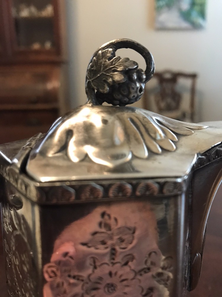 Antique Victorian Silver Plate Syrup Pitcher Engraved