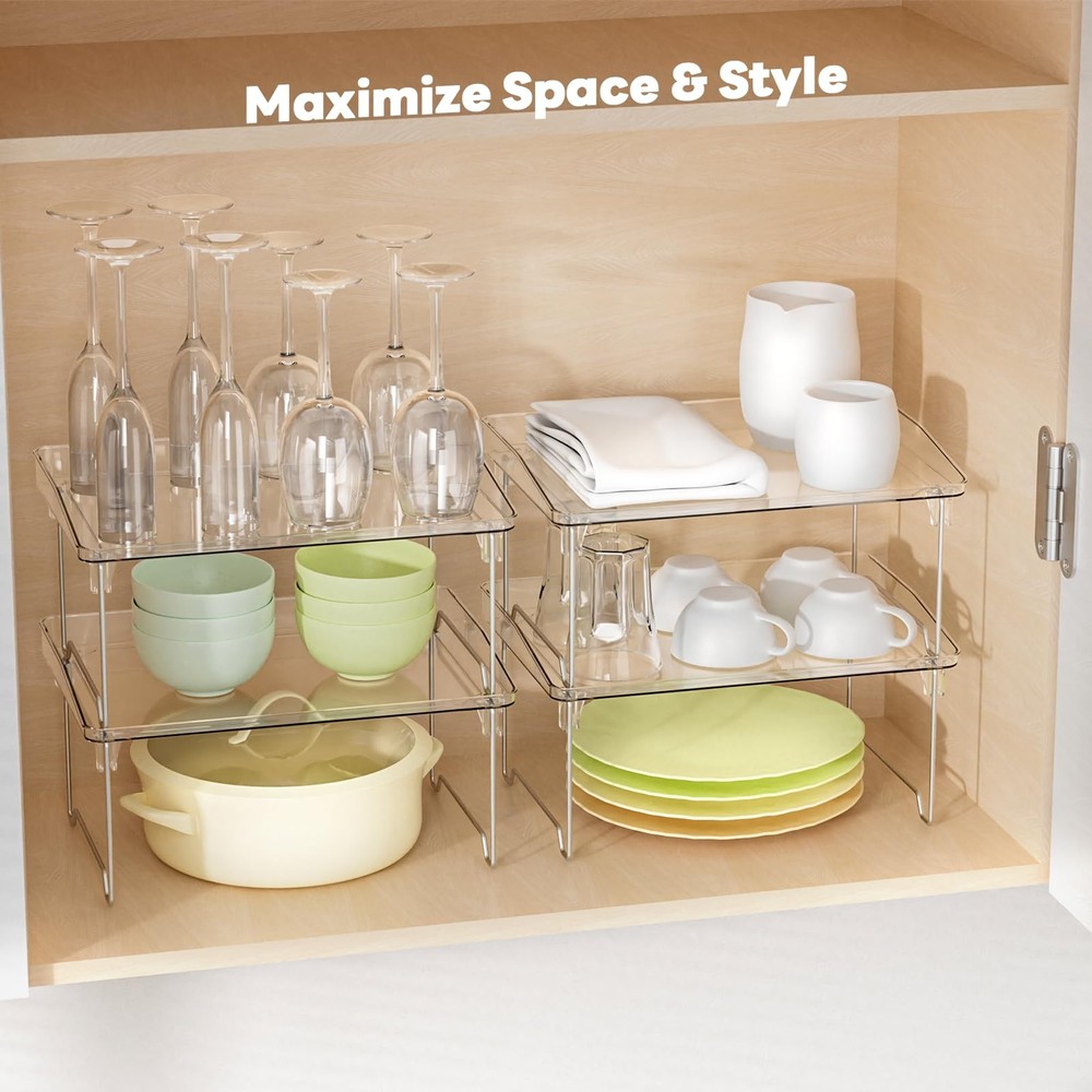 STARLATTA Acrylic Cabinet Organizer Shelf,4 Pcs Stackable Kitchen Counter She...