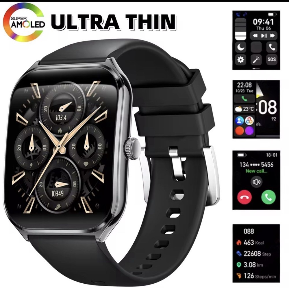 Ultra Thin Smartwatch AMOLED Display IP67 Water Resistant Activity Tracking Bla…