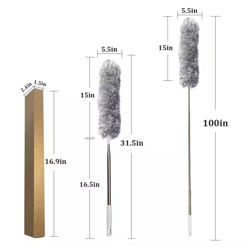 Microfiber Feather Duster Extendable 30 to 100 In. Long Pole Bendable Head for C