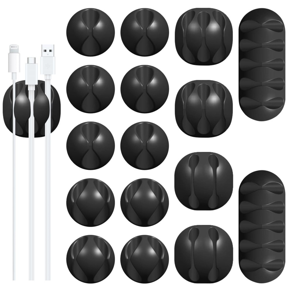 16Pack Black Desk Cable Management,Adjustable Cord Organizer Cable Clips,Cabl...