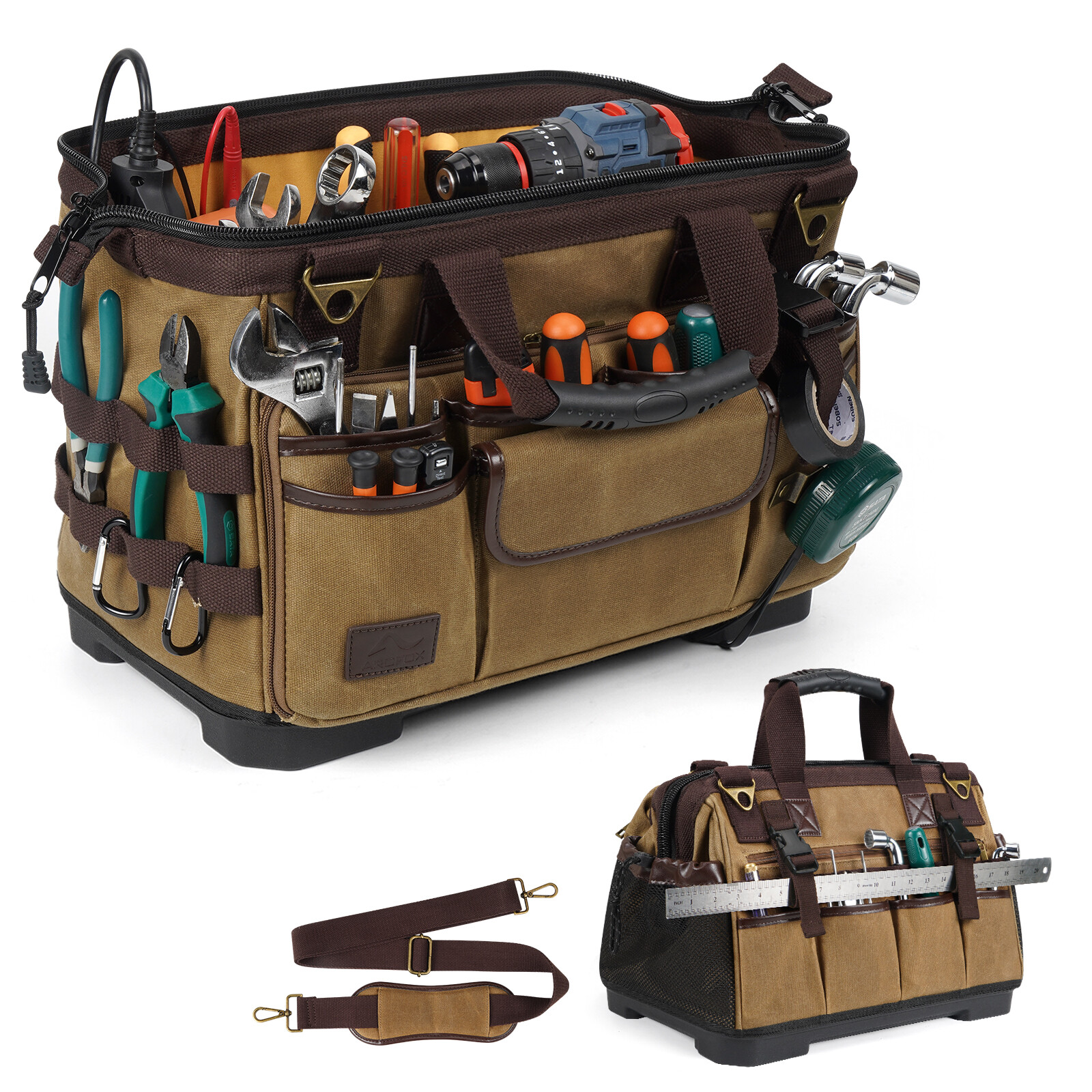 Heavy Duty Canvas Electrician Tool Bag Storage Organizer Portable Tool Box 28L