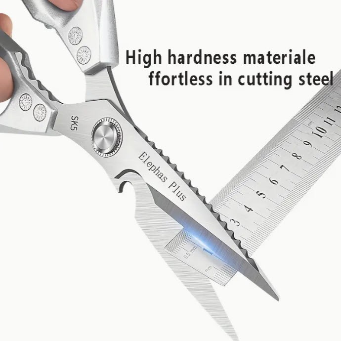MULTIFUNCITIONAL SILVER HEAVY-DUTY STAINLESS STEEL KITCHEN SCISSORS ELEPHAS PLUS