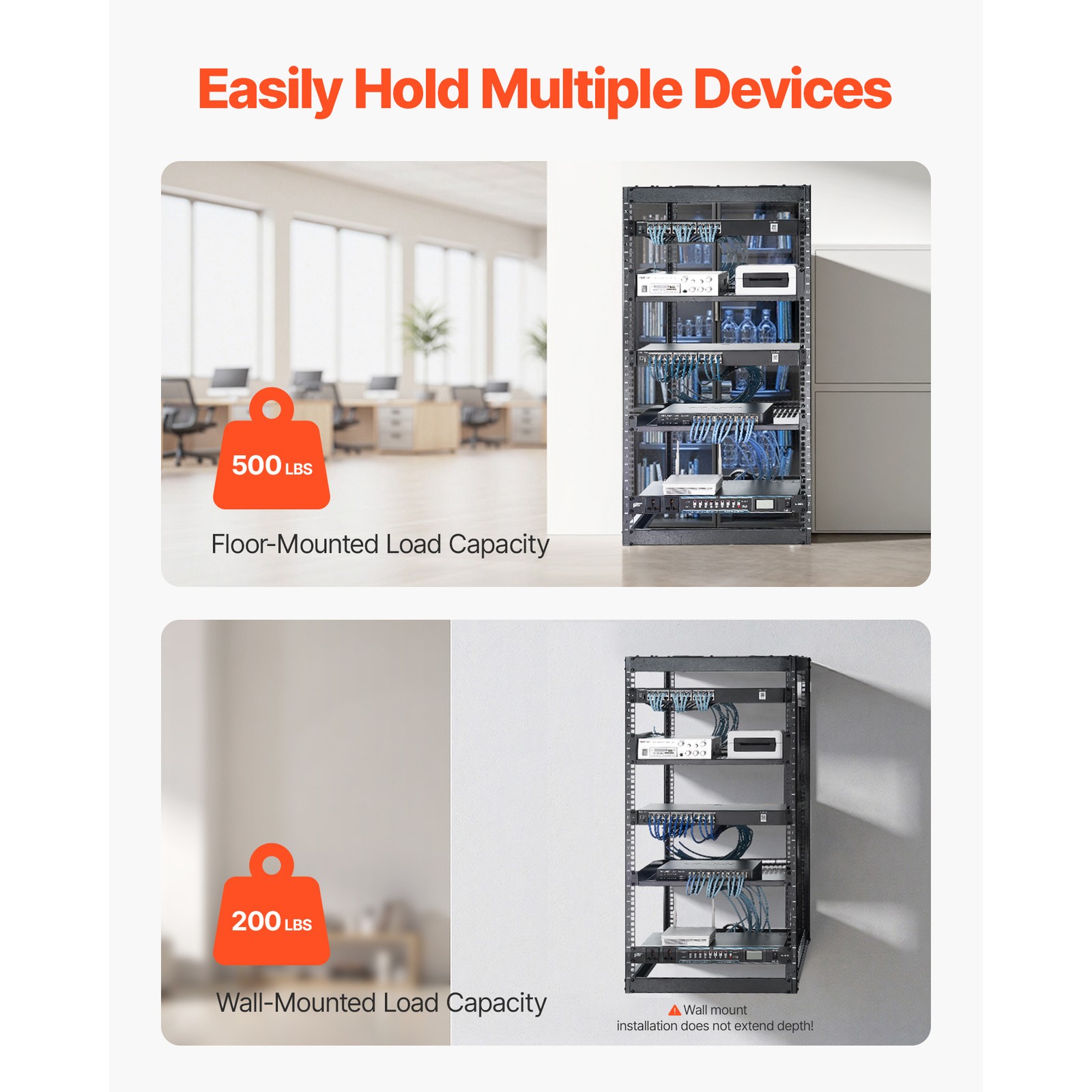 Uimoso 20U Open Frame Wall-Mount Server Rack with 4 Posts and Shelves