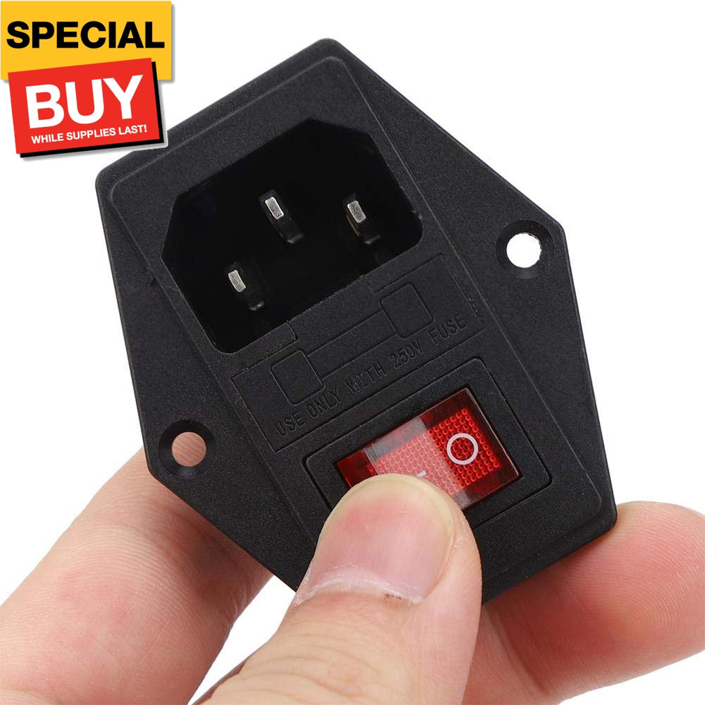 3 Pin Power Socket Switch, AC 16A 250V Inlet Module Plug Fuse Switch, Brass Cont
