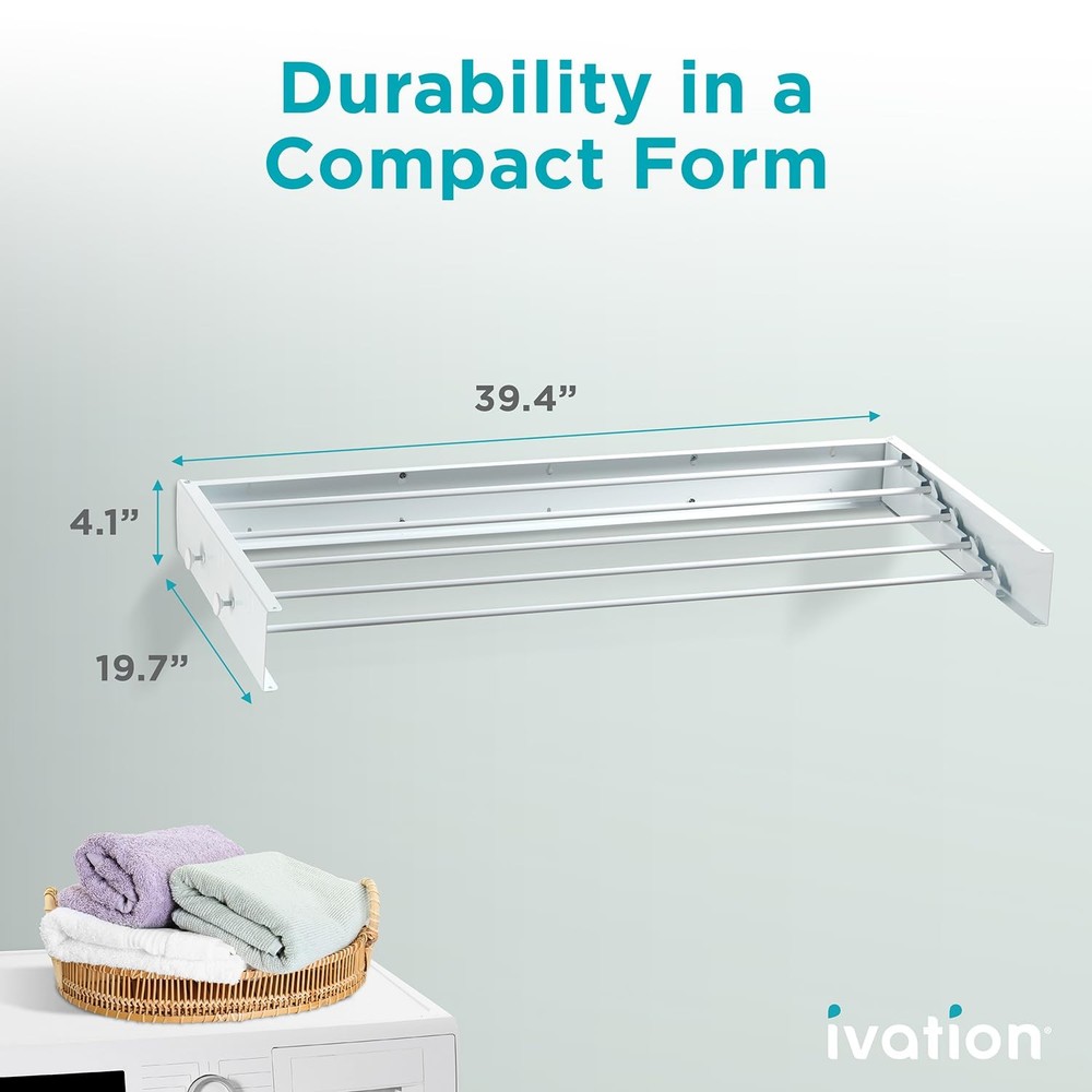 Ivation Retractable Wall Mounted Clothes Drying Rack - 40" Foldable Drying Rack