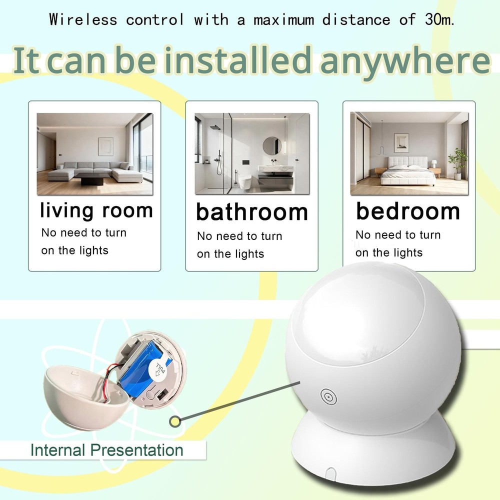 Wireless PIR Motion Sensor Switch with Outlet Adjustable Sensing/Delay Dual W...