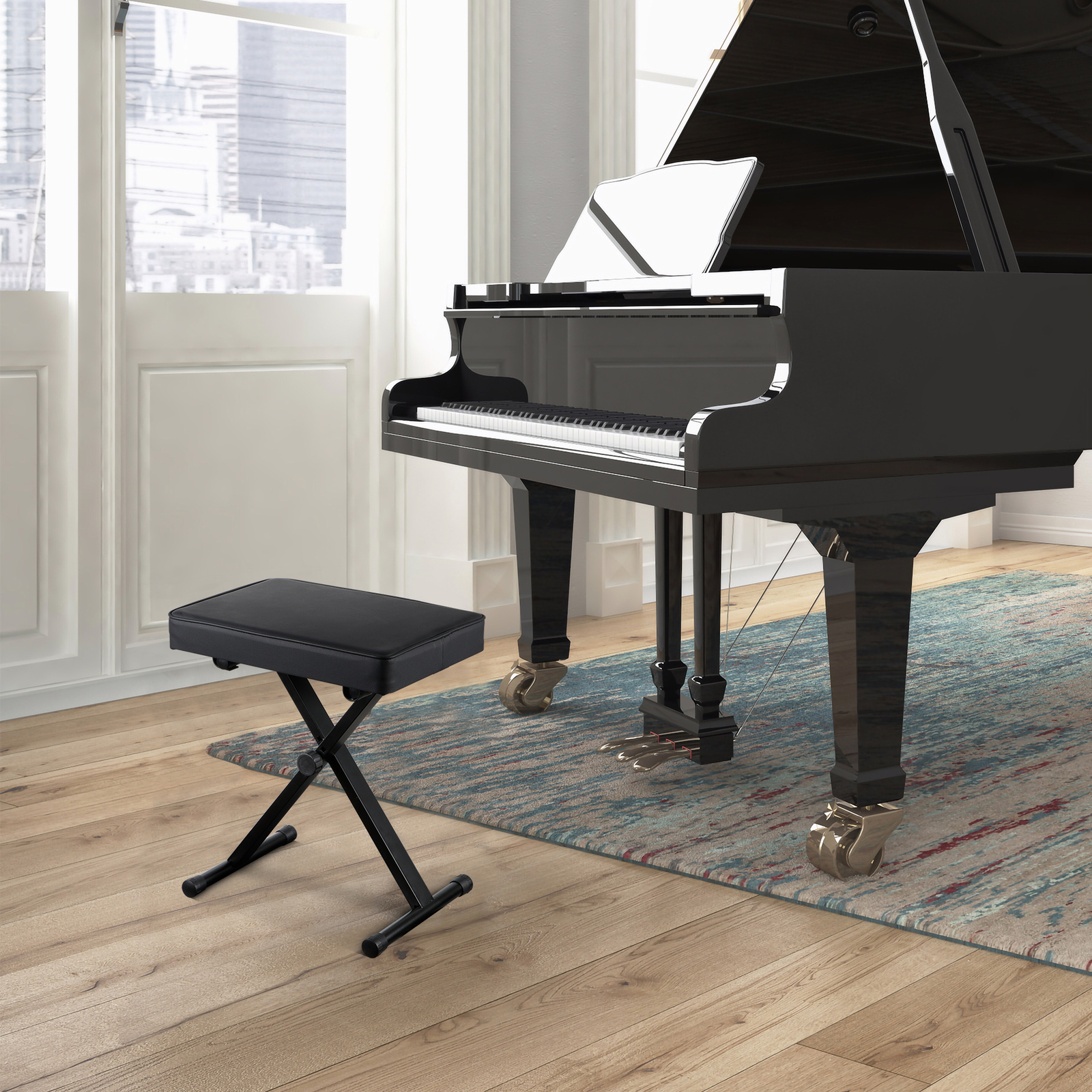 Keyboard Bench X-Style Piano Bench Adjustable Height Thickness Padded Chair Seat