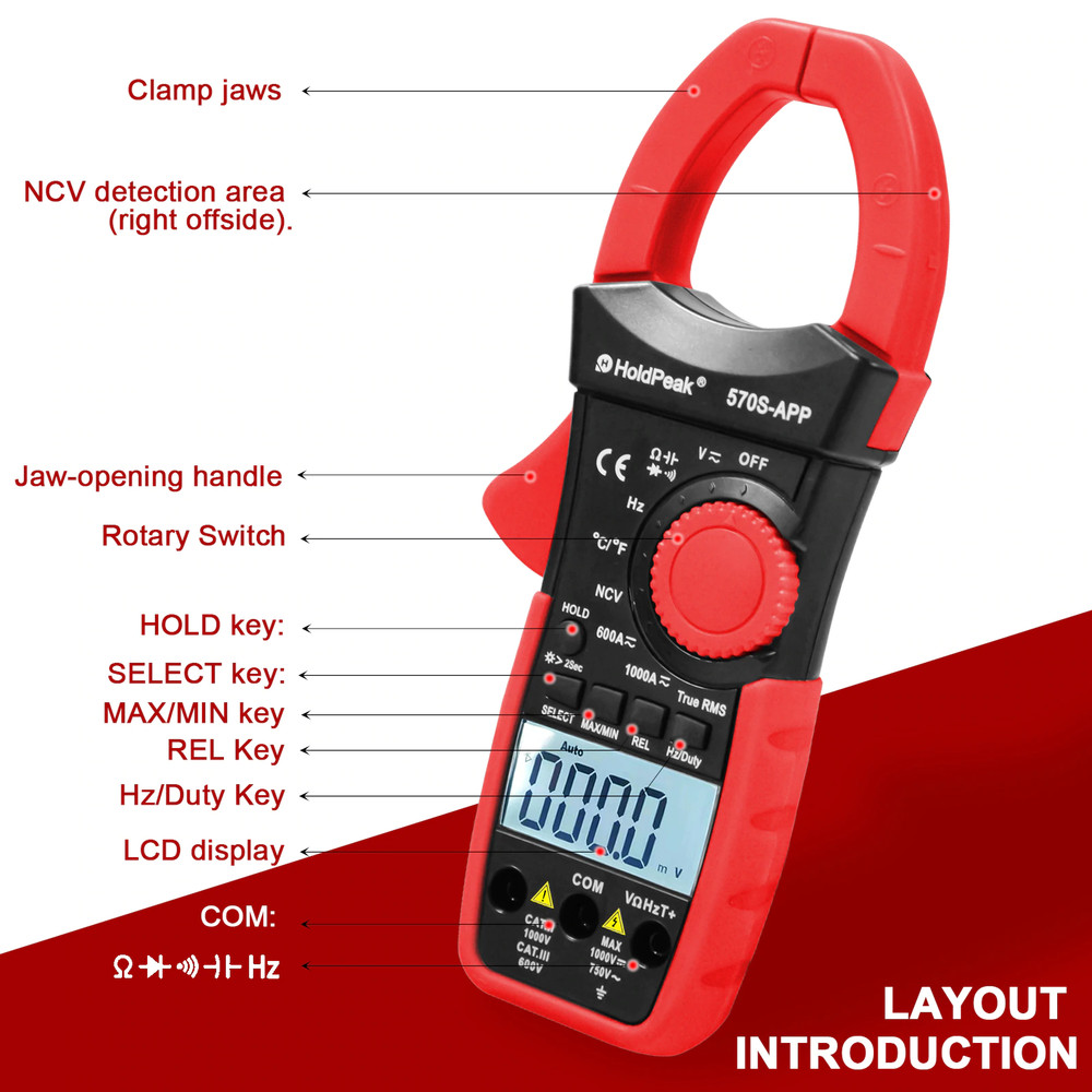 HOLDPEAK Digital Clamp Meter 6000 Count Multimeter with Auto Range,AC/DC Voltage