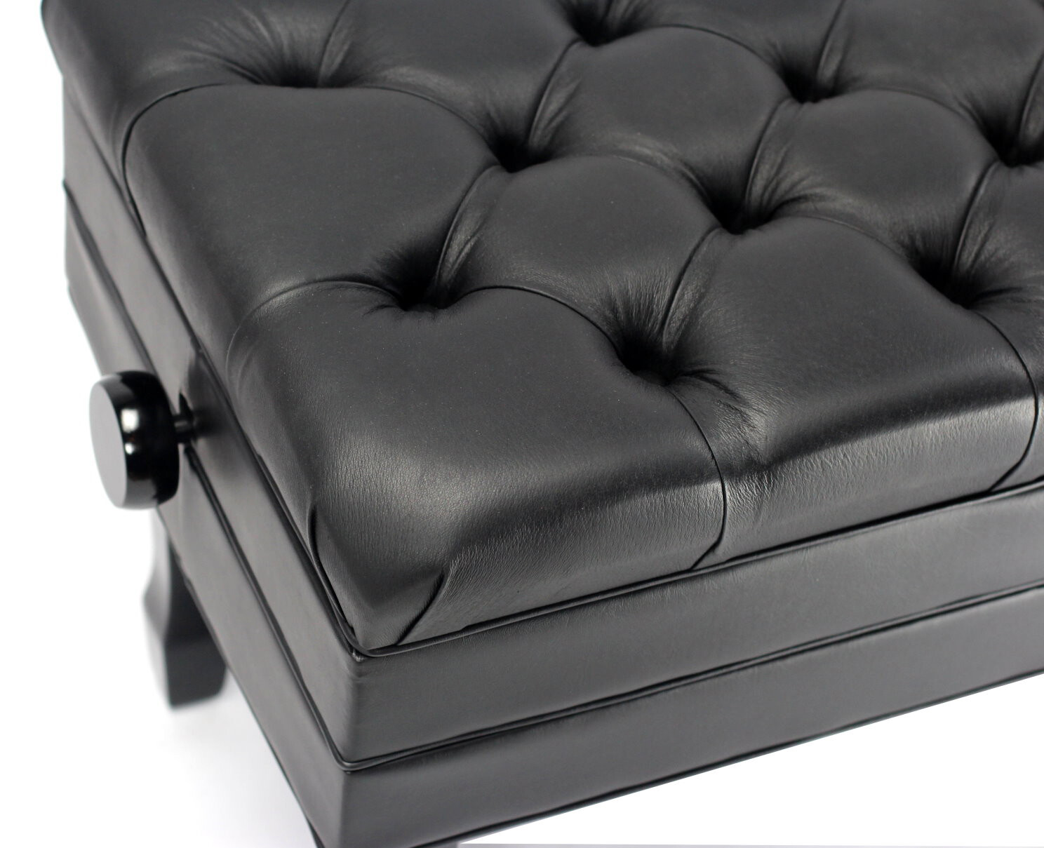 Genuine Leather Adjustable Piano Bench Seat - GRIFFIN Black Wood Keyboard Stool