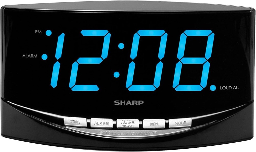 SHARP Easy to See Alarm Clock with Jumbo 2” Numbers - Bright Blue LED Display