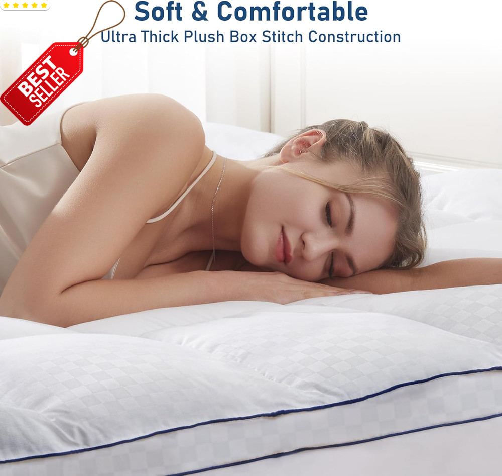 Queen Mattress Topper Extra Thick Pillowtop Cooling Plush Deep Pocket US