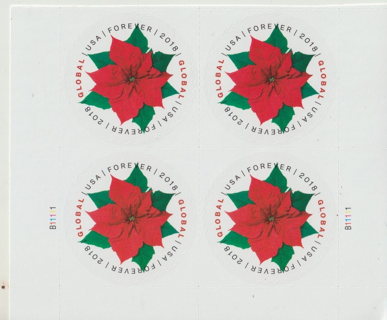 Four USPS Global Poinsettia Stamps $1.70 domestic or international postage