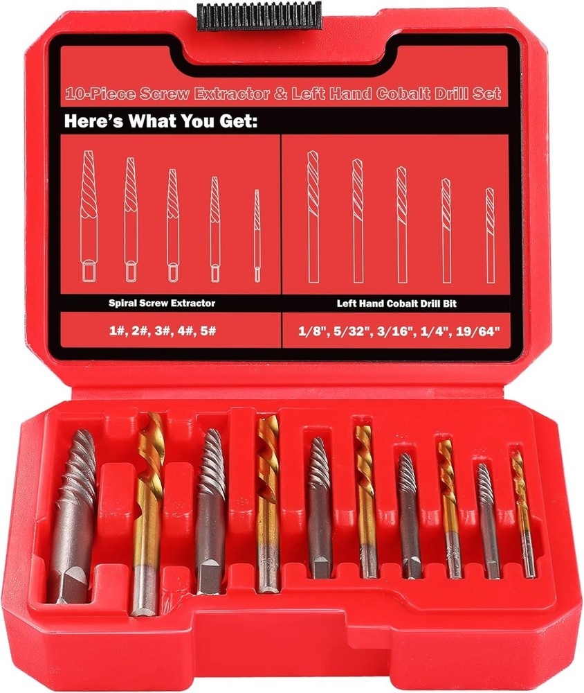14-Piece Left Hand Drill Bit Set for Effortless Broken Bolt Extraction