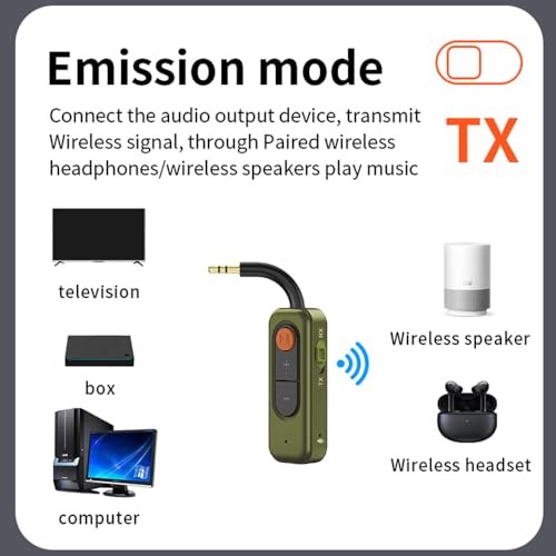 Bluetooth 5.4 Transmitter Receiver,2-in-1 Bluetooth Wireless Audio Green