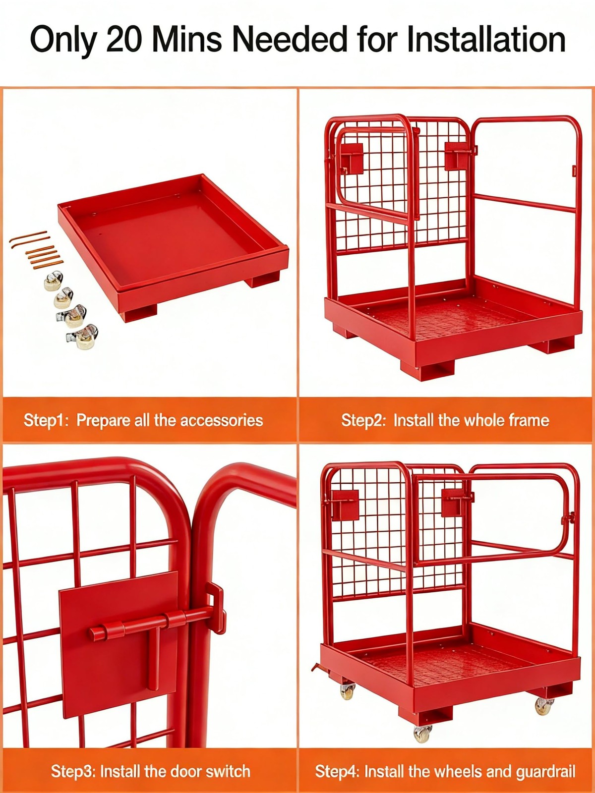 Forklift Safety Cage, 36"x36" Forklift Man Basket, 1200lb Capacity Work Platform