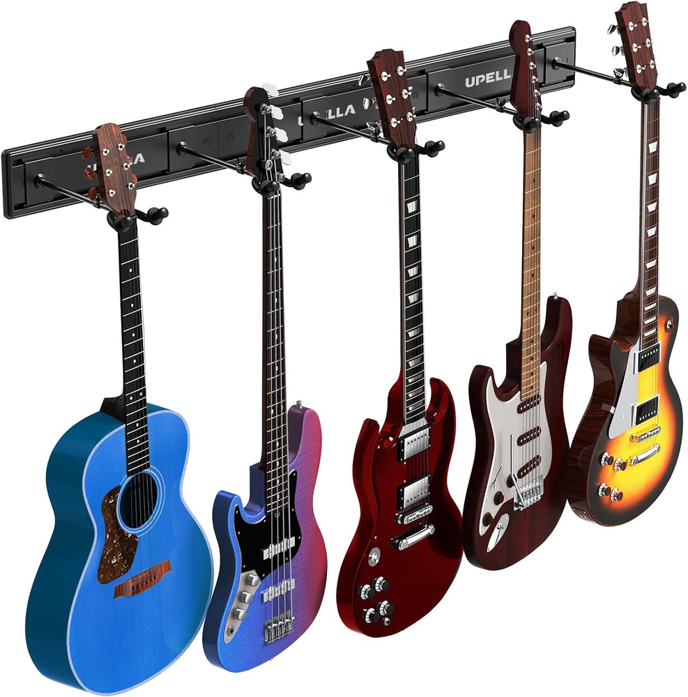 Premium Guitar Wall Mount Hanger for 5 Instruments - Adjustable Display Rack