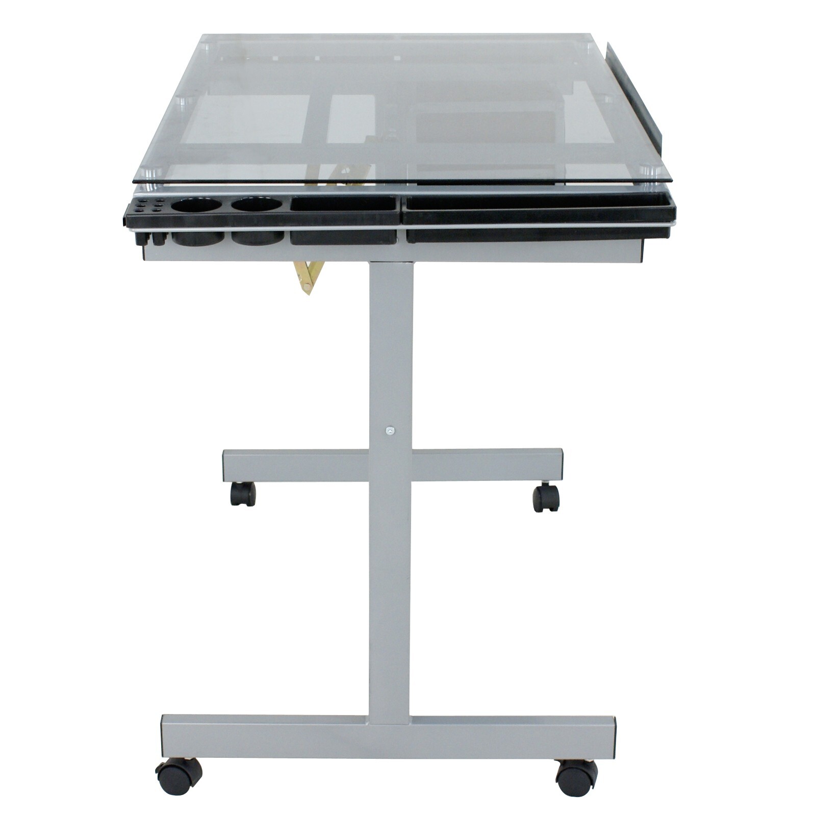 Drafting Table on Wheels Adjustable Glass Tabletop Drawing Desk w/Storage Drawer