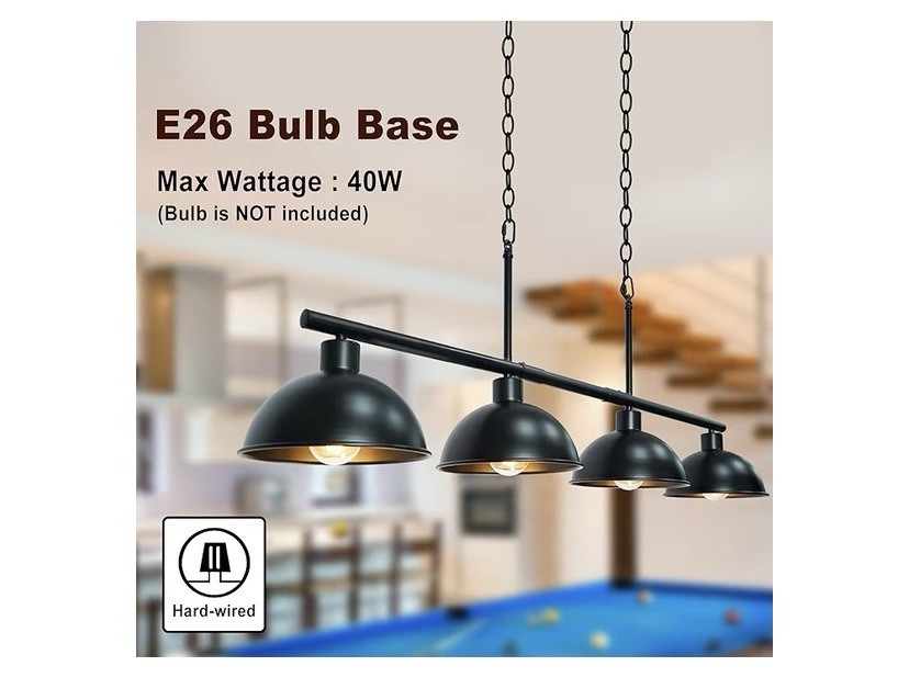 Pool Table Light Fixture for 7' 8' Adjustable Billiard Lights Hanging, 4 Lights